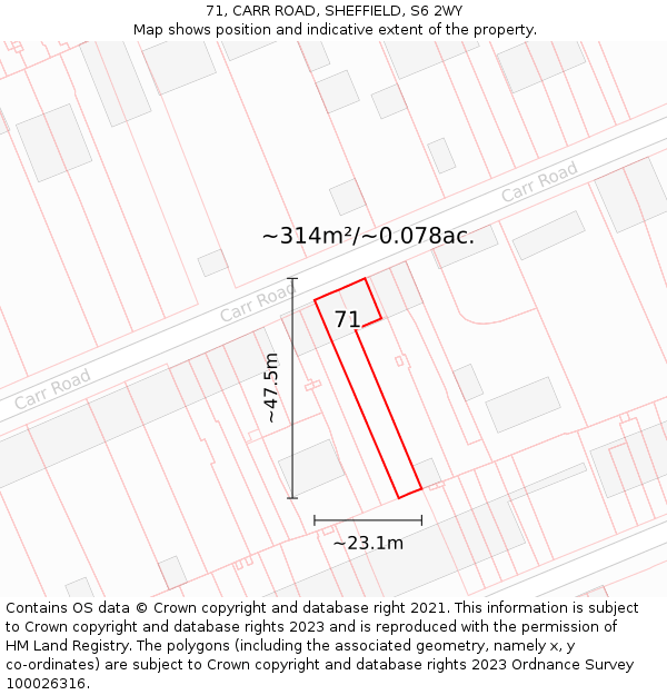 71, CARR ROAD, SHEFFIELD, S6 2WY: Plot and title map
