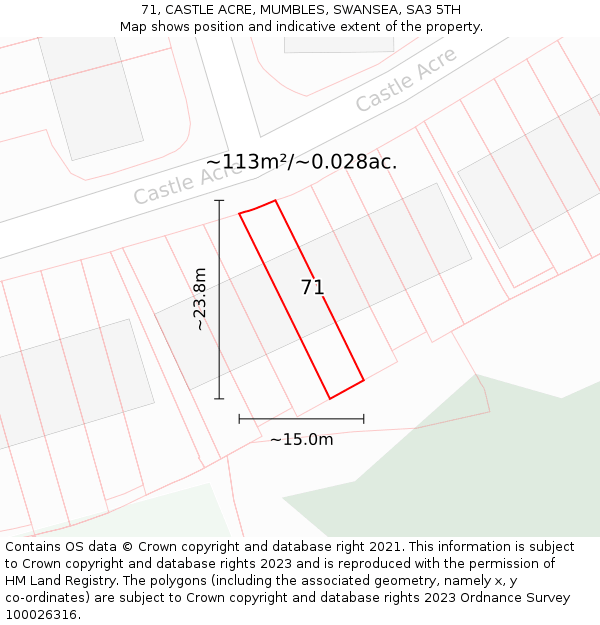 71, CASTLE ACRE, MUMBLES, SWANSEA, SA3 5TH: Plot and title map