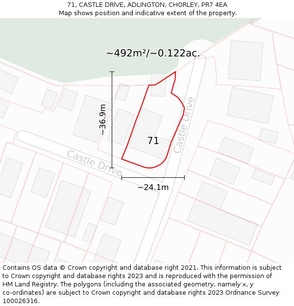 71, CASTLE DRIVE, ADLINGTON, CHORLEY, PR7 4EA: Plot and title map