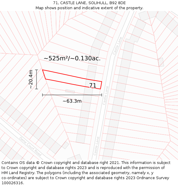 71, CASTLE LANE, SOLIHULL, B92 8DE: Plot and title map