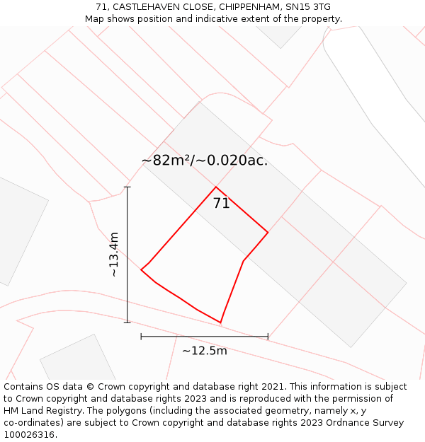 71, CASTLEHAVEN CLOSE, CHIPPENHAM, SN15 3TG: Plot and title map