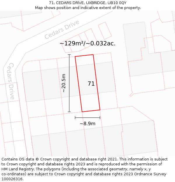 71, CEDARS DRIVE, UXBRIDGE, UB10 0QY: Plot and title map