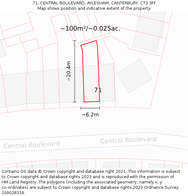 71, CENTRAL BOULEVARD, AYLESHAM, CANTERBURY, CT3 3FF: Plot and title map