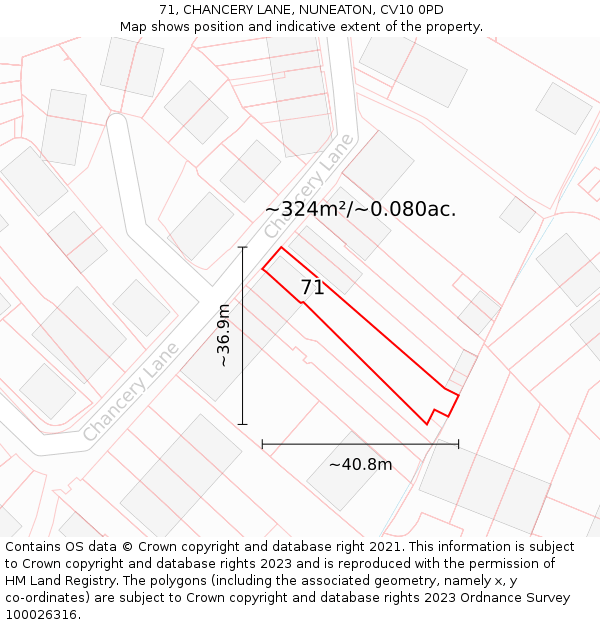71, CHANCERY LANE, NUNEATON, CV10 0PD: Plot and title map