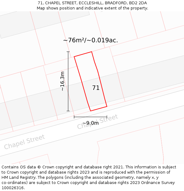 71, CHAPEL STREET, ECCLESHILL, BRADFORD, BD2 2DA: Plot and title map