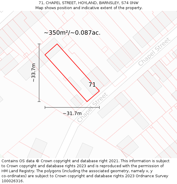 71, CHAPEL STREET, HOYLAND, BARNSLEY, S74 0NW: Plot and title map