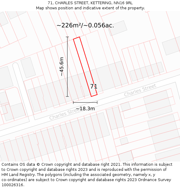 71, CHARLES STREET, KETTERING, NN16 9RL: Plot and title map