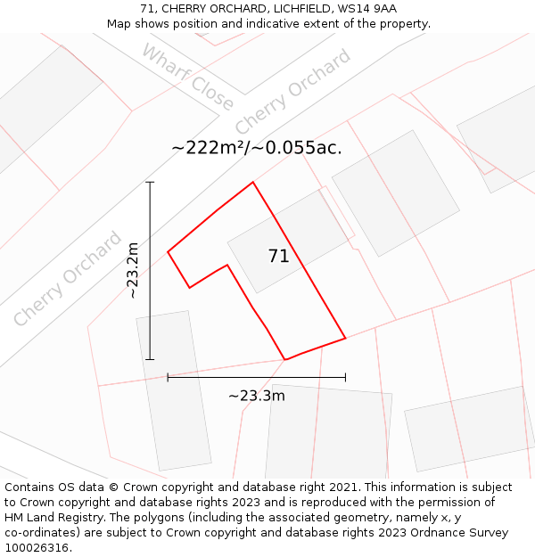 71, CHERRY ORCHARD, LICHFIELD, WS14 9AA: Plot and title map