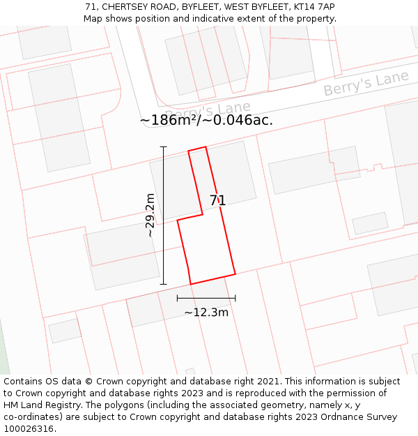 71, CHERTSEY ROAD, BYFLEET, WEST BYFLEET, KT14 7AP: Plot and title map