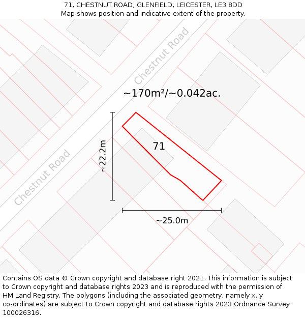 71, CHESTNUT ROAD, GLENFIELD, LEICESTER, LE3 8DD: Plot and title map