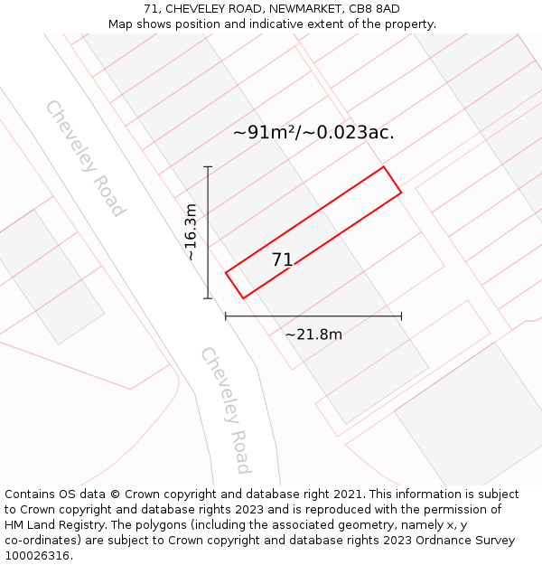 71, CHEVELEY ROAD, NEWMARKET, CB8 8AD: Plot and title map