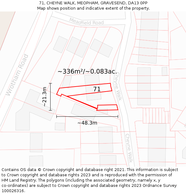 71, CHEYNE WALK, MEOPHAM, GRAVESEND, DA13 0PP: Plot and title map