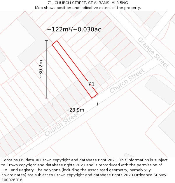 71, CHURCH STREET, ST ALBANS, AL3 5NG: Plot and title map