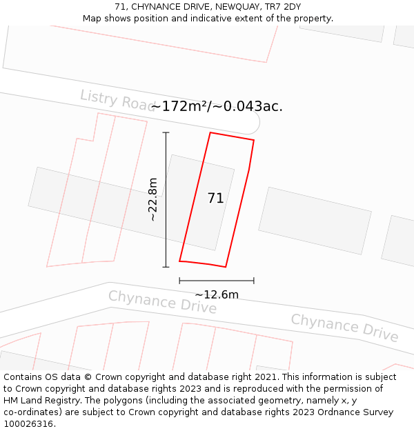 71, CHYNANCE DRIVE, NEWQUAY, TR7 2DY: Plot and title map