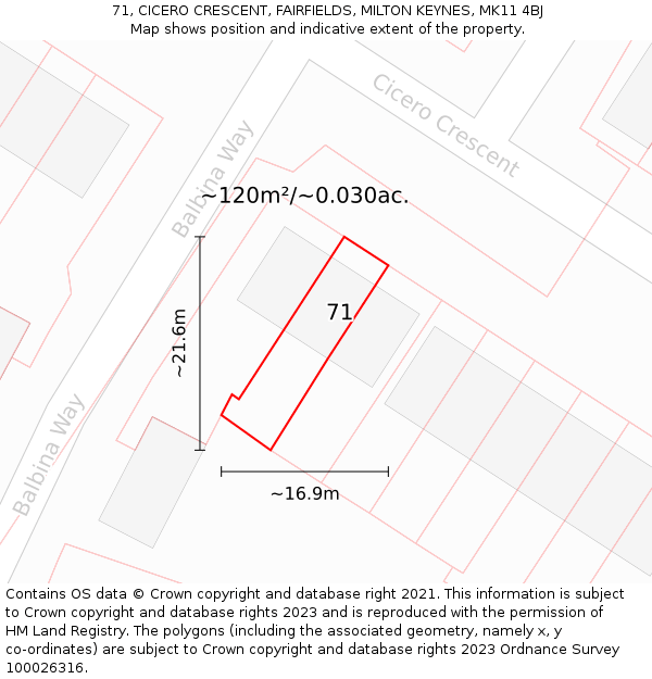 71, CICERO CRESCENT, FAIRFIELDS, MILTON KEYNES, MK11 4BJ: Plot and title map