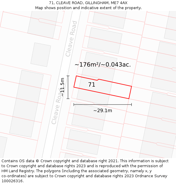 71, CLEAVE ROAD, GILLINGHAM, ME7 4AX: Plot and title map