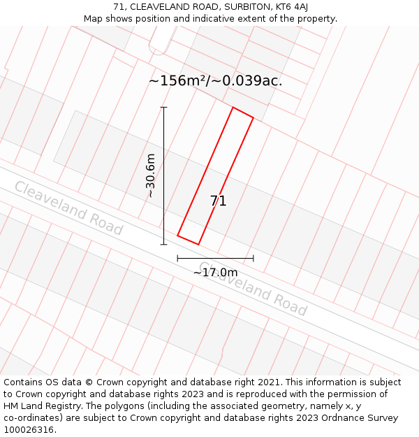 71, CLEAVELAND ROAD, SURBITON, KT6 4AJ: Plot and title map