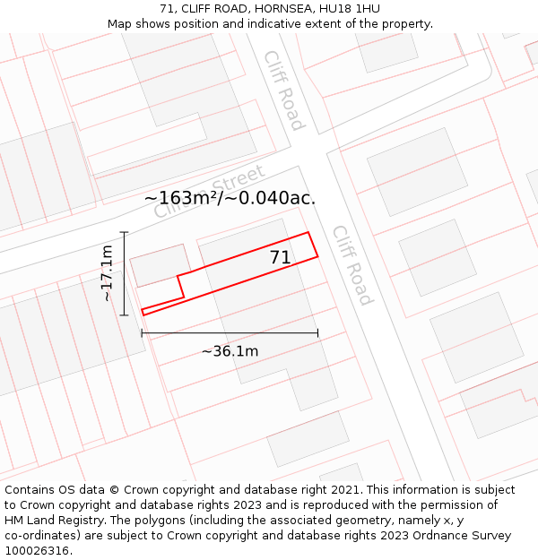 71, CLIFF ROAD, HORNSEA, HU18 1HU: Plot and title map