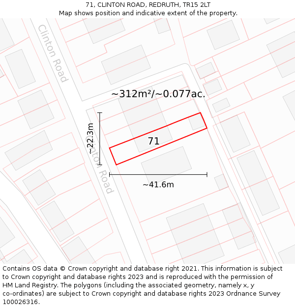 71, CLINTON ROAD, REDRUTH, TR15 2LT: Plot and title map