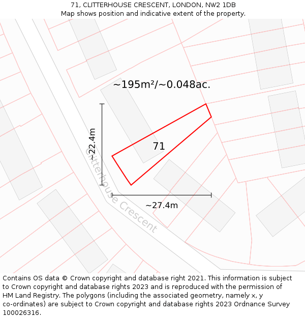71, CLITTERHOUSE CRESCENT, LONDON, NW2 1DB: Plot and title map