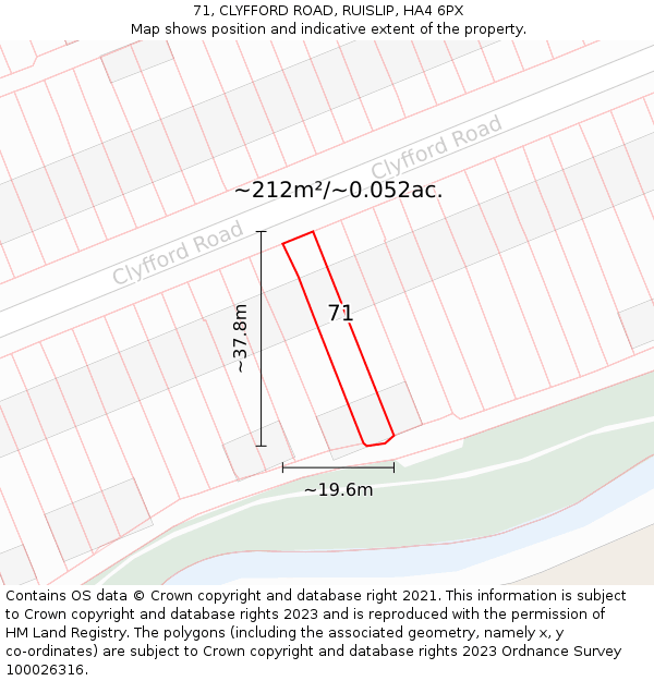 71, CLYFFORD ROAD, RUISLIP, HA4 6PX: Plot and title map