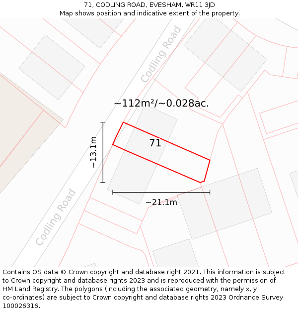 71, CODLING ROAD, EVESHAM, WR11 3JD: Plot and title map