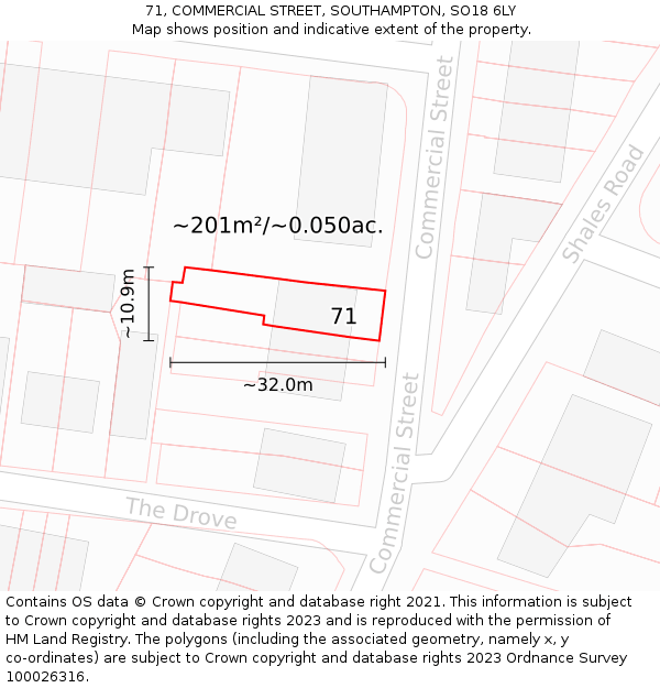 71, COMMERCIAL STREET, SOUTHAMPTON, SO18 6LY: Plot and title map