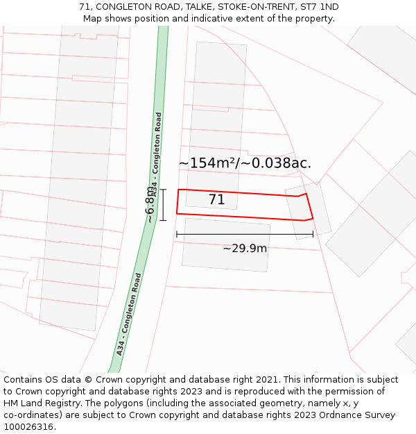 71, CONGLETON ROAD, TALKE, STOKE-ON-TRENT, ST7 1ND: Plot and title map