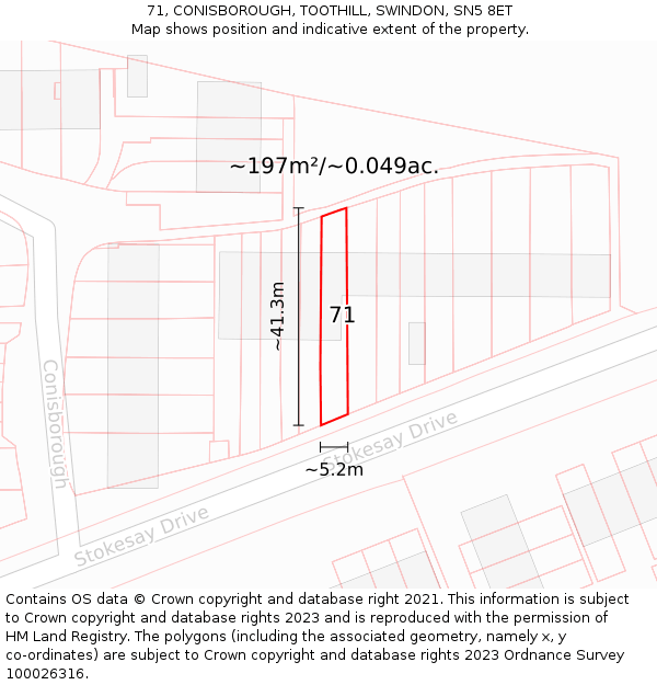 71, CONISBOROUGH, TOOTHILL, SWINDON, SN5 8ET: Plot and title map