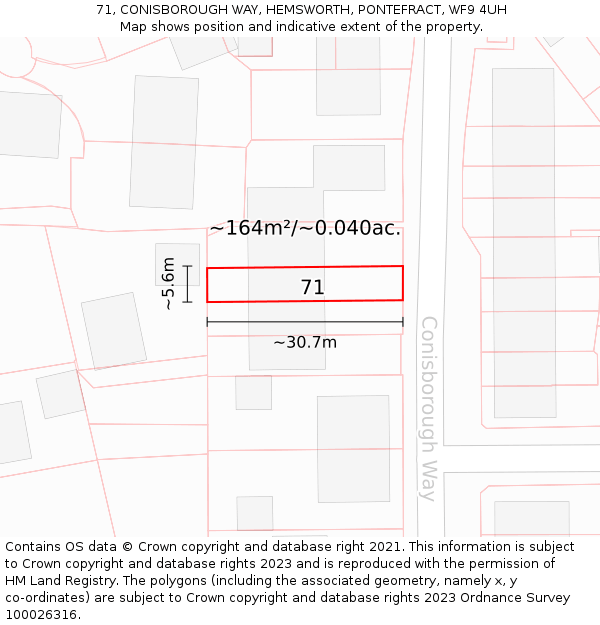 71, CONISBOROUGH WAY, HEMSWORTH, PONTEFRACT, WF9 4UH: Plot and title map