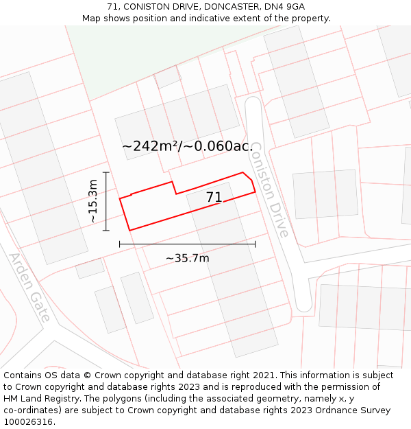 71, CONISTON DRIVE, DONCASTER, DN4 9GA: Plot and title map