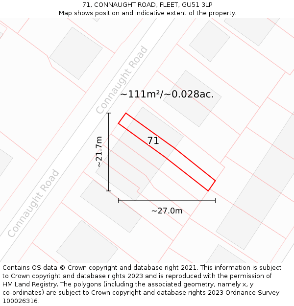 71, CONNAUGHT ROAD, FLEET, GU51 3LP: Plot and title map