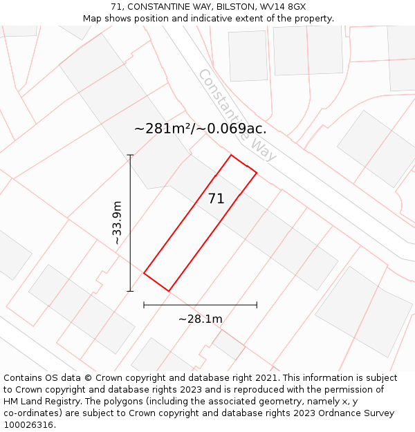 71, CONSTANTINE WAY, BILSTON, WV14 8GX: Plot and title map