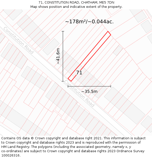 71, CONSTITUTION ROAD, CHATHAM, ME5 7DN: Plot and title map