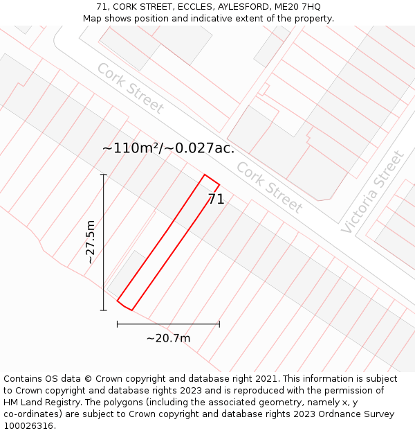 71, CORK STREET, ECCLES, AYLESFORD, ME20 7HQ: Plot and title map