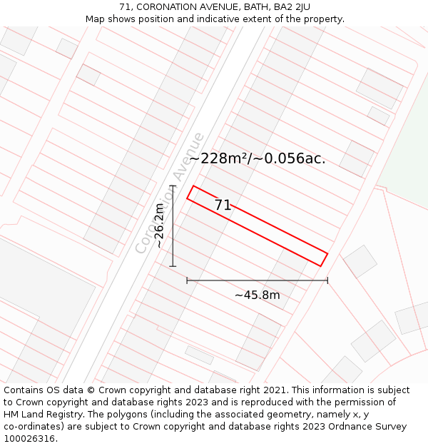 71, CORONATION AVENUE, BATH, BA2 2JU: Plot and title map