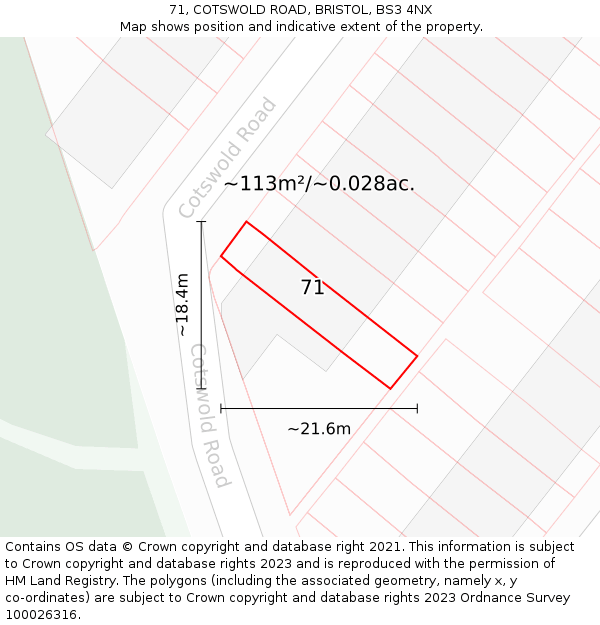 71, COTSWOLD ROAD, BRISTOL, BS3 4NX: Plot and title map