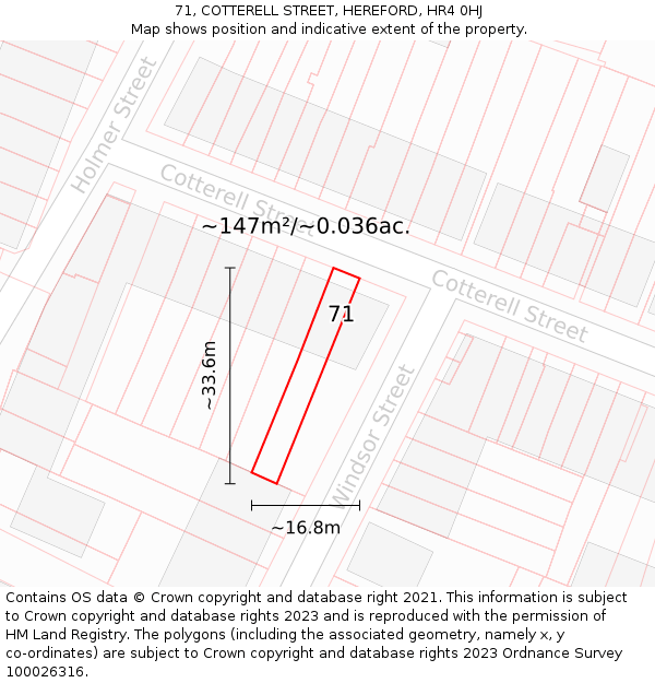 71, COTTERELL STREET, HEREFORD, HR4 0HJ: Plot and title map