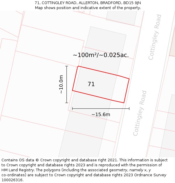 71, COTTINGLEY ROAD, ALLERTON, BRADFORD, BD15 9JN: Plot and title map
