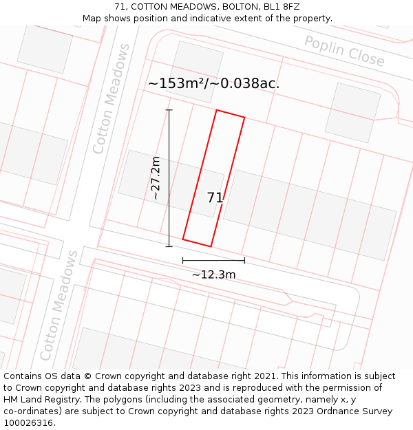 71, COTTON MEADOWS, BOLTON, BL1 8FZ: Plot and title map