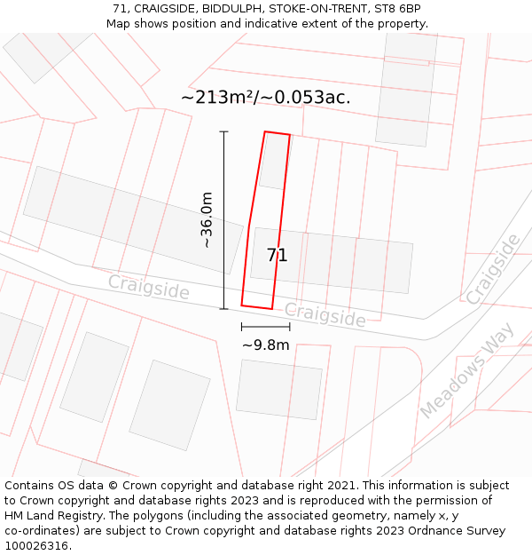 71, CRAIGSIDE, BIDDULPH, STOKE-ON-TRENT, ST8 6BP: Plot and title map