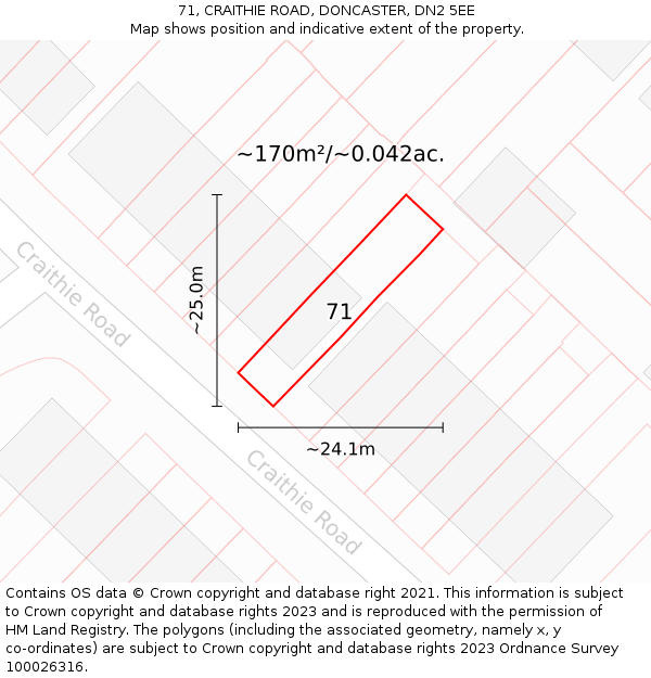 71, CRAITHIE ROAD, DONCASTER, DN2 5EE: Plot and title map