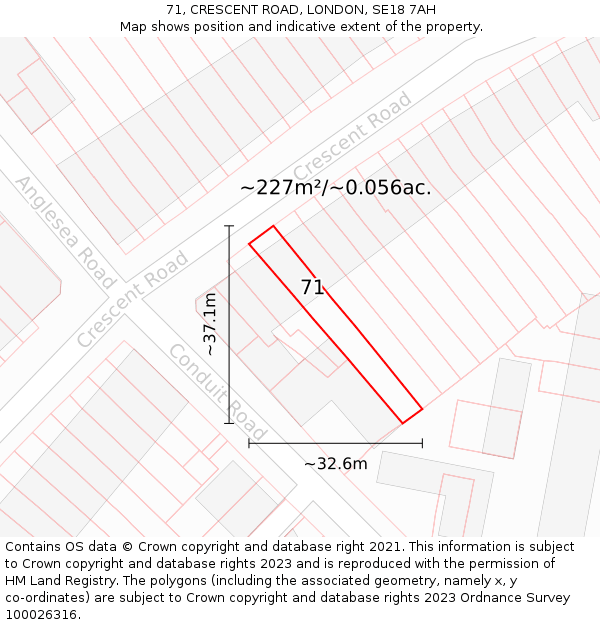 71, CRESCENT ROAD, LONDON, SE18 7AH: Plot and title map
