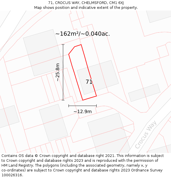 71, CROCUS WAY, CHELMSFORD, CM1 6XJ: Plot and title map