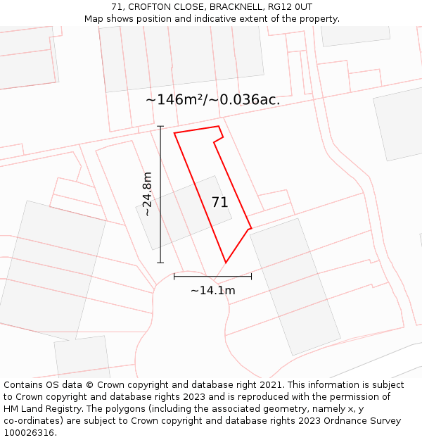 71, CROFTON CLOSE, BRACKNELL, RG12 0UT: Plot and title map