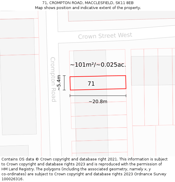 71, CROMPTON ROAD, MACCLESFIELD, SK11 8EB: Plot and title map