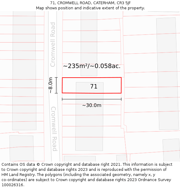 71, CROMWELL ROAD, CATERHAM, CR3 5JF: Plot and title map