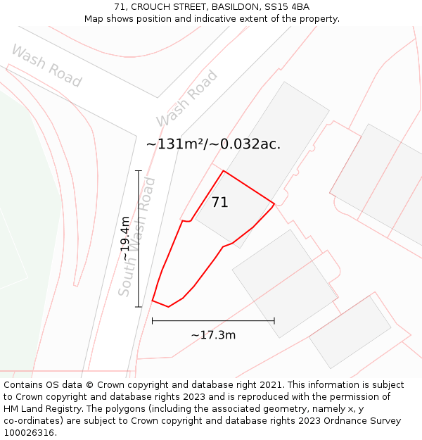 71, CROUCH STREET, BASILDON, SS15 4BA: Plot and title map
