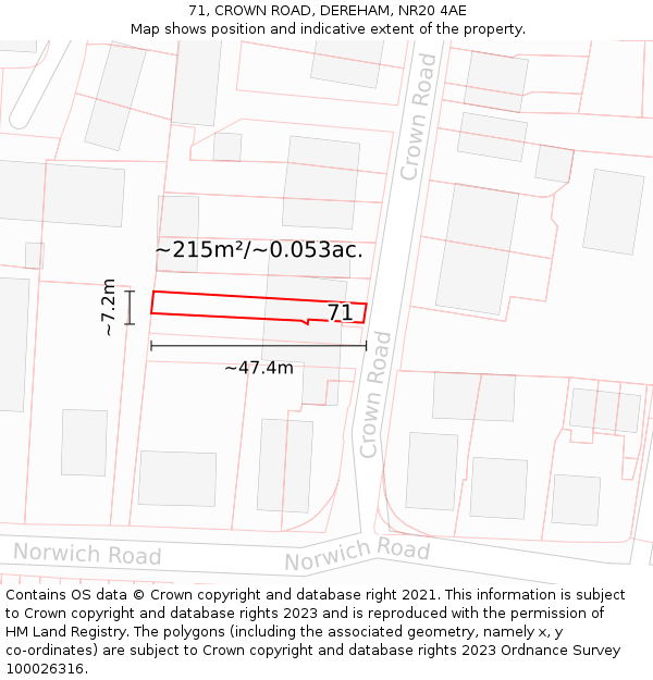 71, CROWN ROAD, DEREHAM, NR20 4AE: Plot and title map