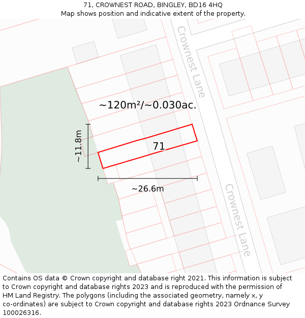 71, CROWNEST ROAD, BINGLEY, BD16 4HQ: Plot and title map